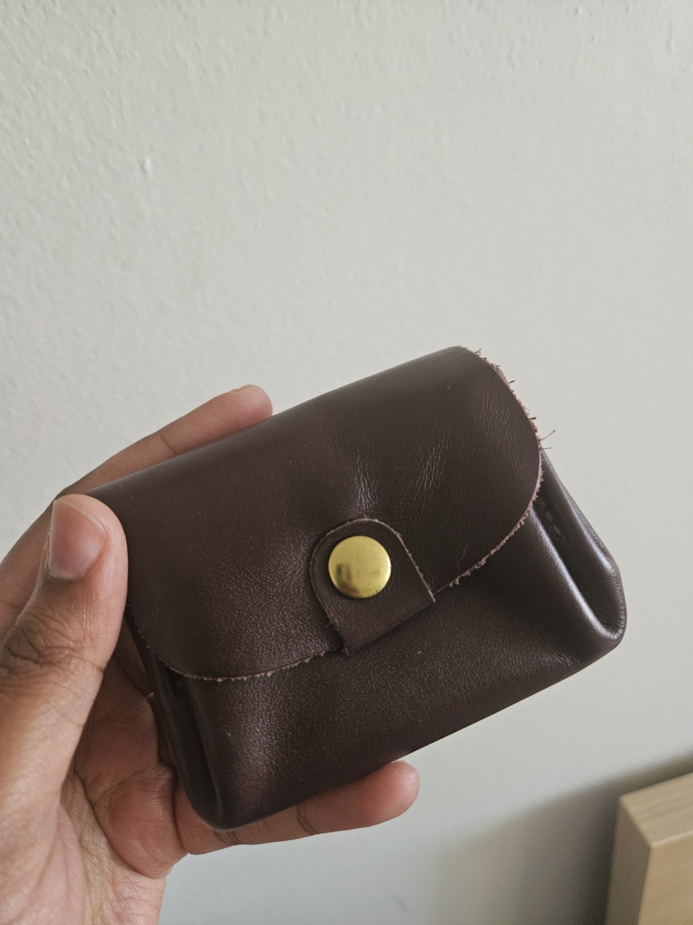 Maroon Leather Coin Pouch with Double Snap Closure
